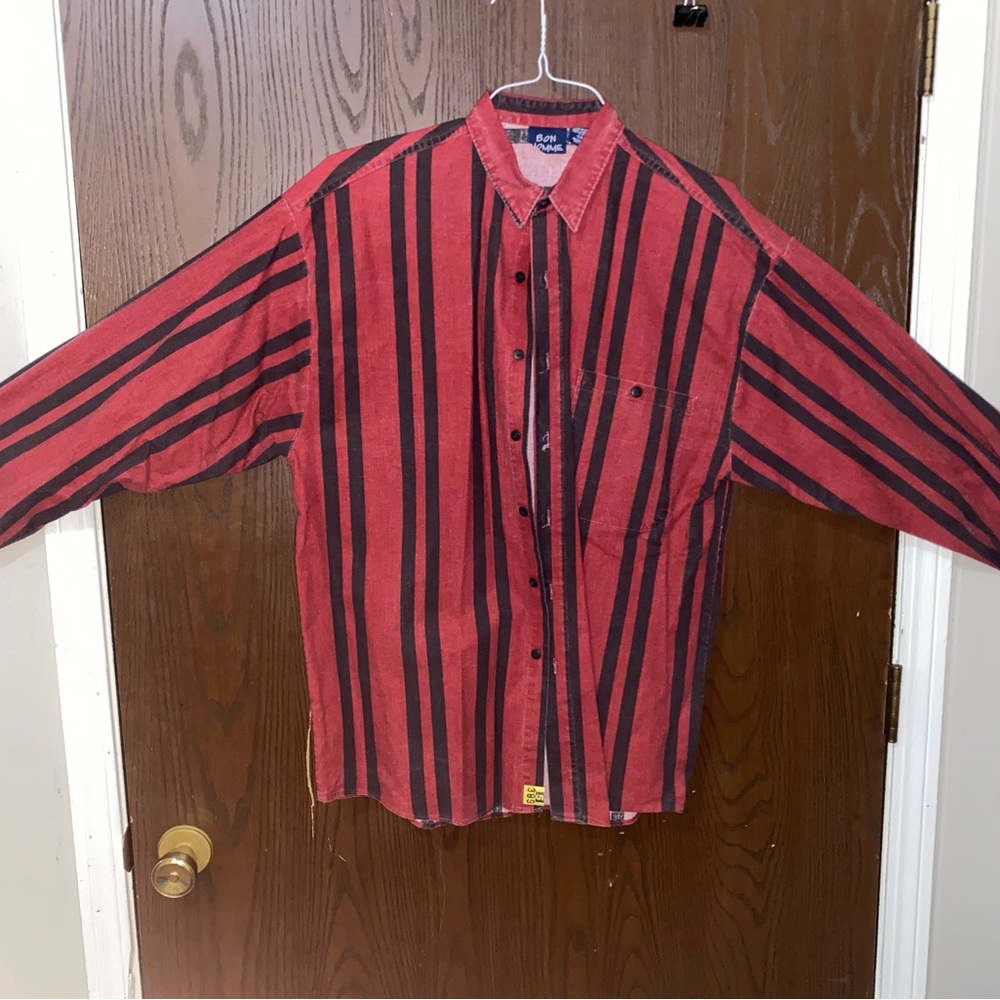 Red and Black Striped Casual Button Down Shirt